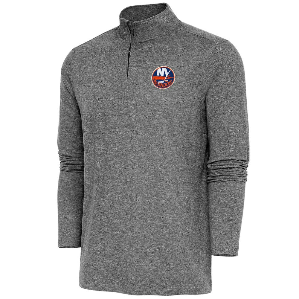 NHL Heather Black New York Islanders Antigua Hunk Quarter-Zip Pullover Top