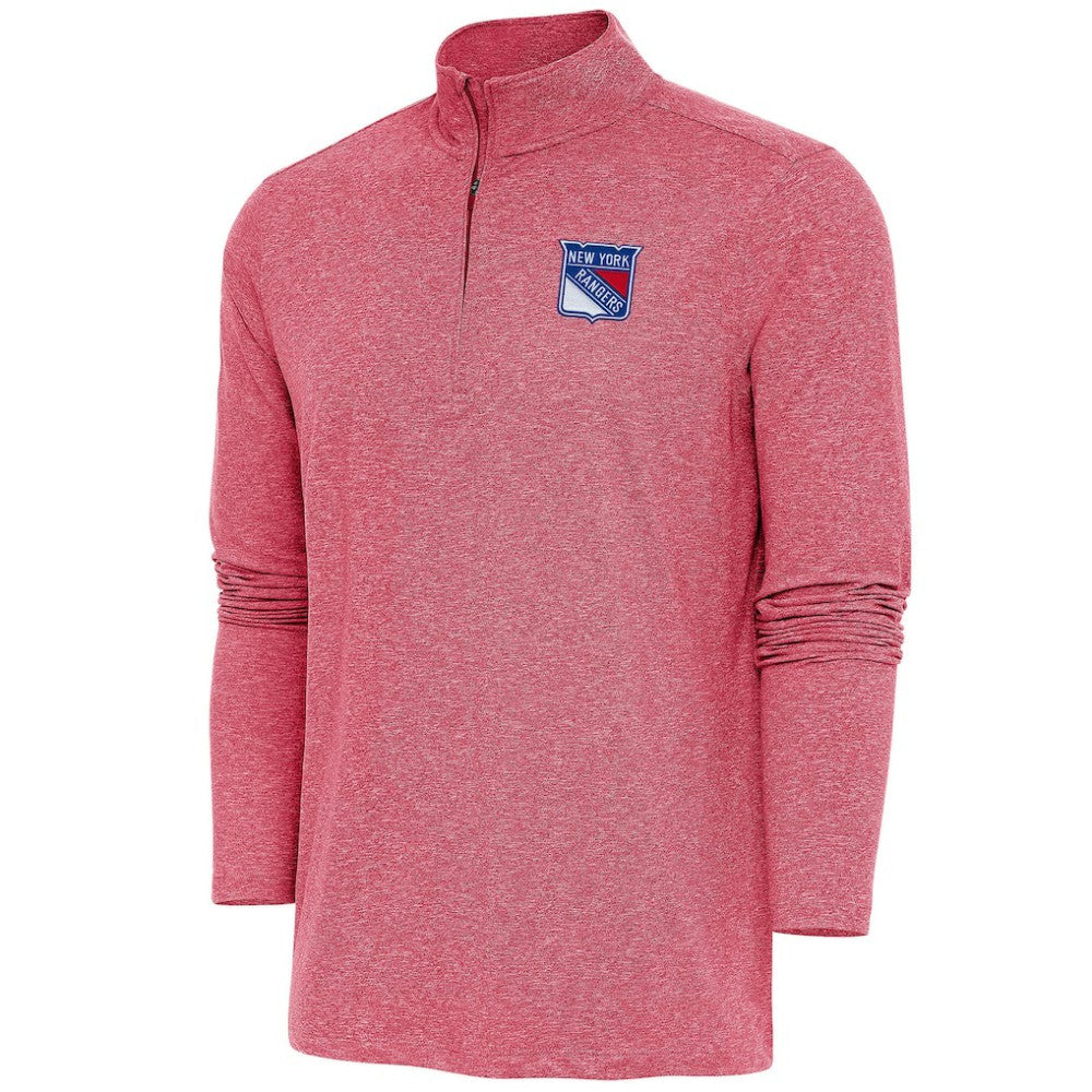NHL Heather Red New York Rangers Antigua Hunk Quarter-Zip Pullover Top