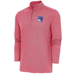 NHL Heather Red New York Rangers Antigua Hunk Quarter-Zip Pullover Top
