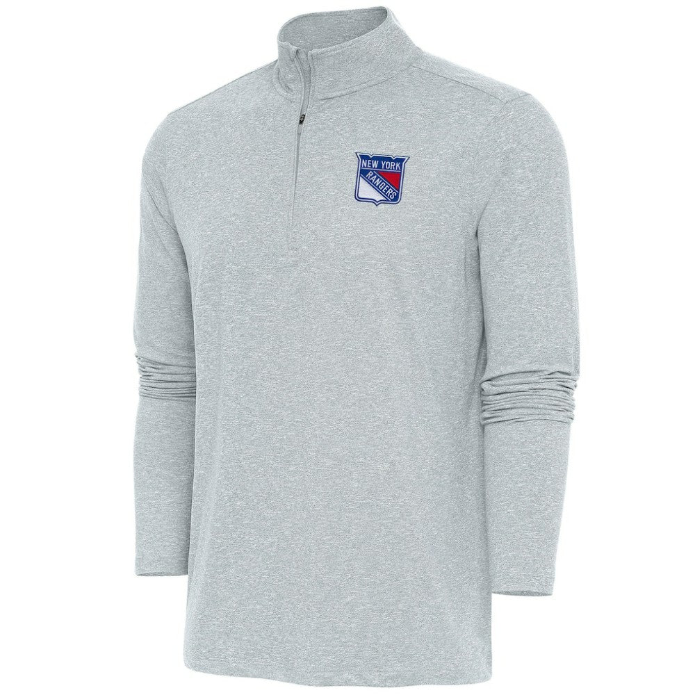 NHL Heather Gray New York Rangers Antigua Hunk Quarter-Zip Pullover Top