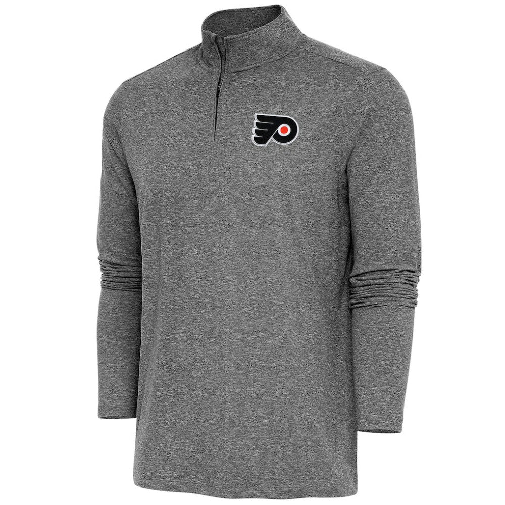 NHL Heather Black Philadelphia Flyers Antigua Hunk Quarter-Zip Pullover Top