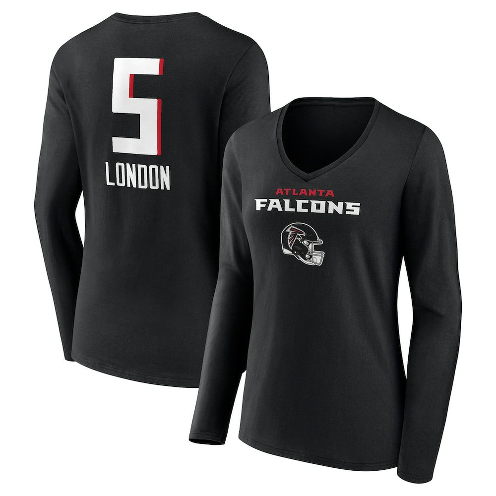 Drake London  Women's Team Wordmark Player Name & Number Long Sleeve V-Neck T-Shirt - Atlanta Falcons