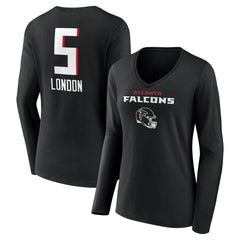 Drake London  Women's Team Wordmark Player Name & Number Long Sleeve V-Neck T-Shirt - Atlanta Falcons
