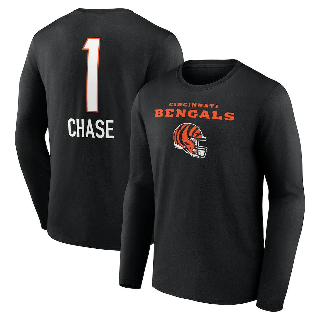 Ja'Marr Chase  Team Wordmark Player Name & Number Long Sleeve T-Shirt - Cincinnati Bengals