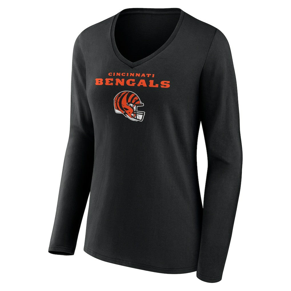 Ja'Marr Chase  Women's Team Wordmark Player Name & Number Long Sleeve V-Neck T-Shirt - Cincinnati Bengals