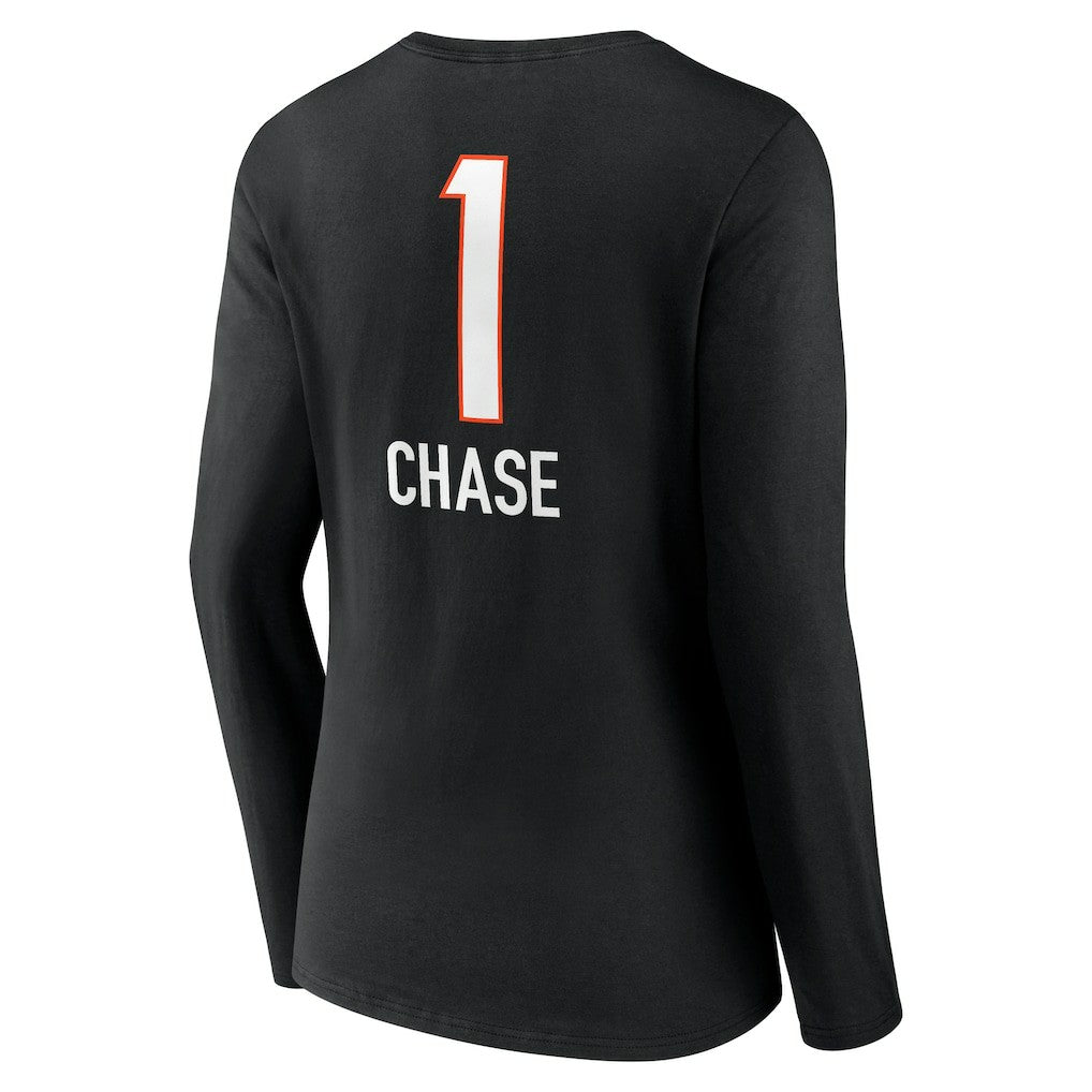 Ja'Marr Chase  Women's Team Wordmark Player Name & Number Long Sleeve V-Neck T-Shirt - Cincinnati Bengals