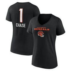 Ja'Marr Chase  Women's Team Wordmark Player Name & Number V-Neck T-Shirt - Cincinnati Bengals