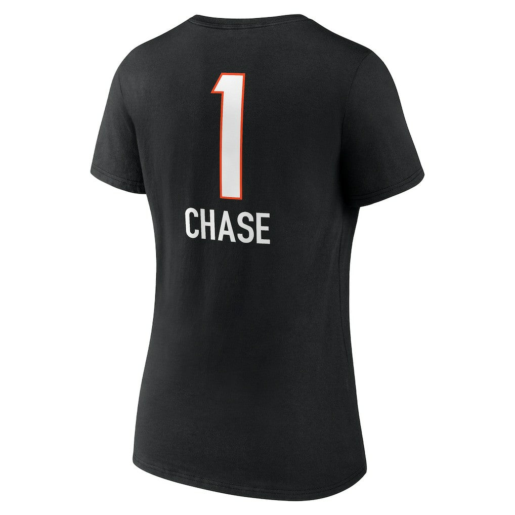 Ja'Marr Chase  Women's Team Wordmark Player Name & Number V-Neck T-Shirt - Cincinnati Bengals