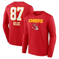 Travis Kelce  Team Wordmark Player Name & Number Long Sleeve T-Shirt - Kansas City Chiefs