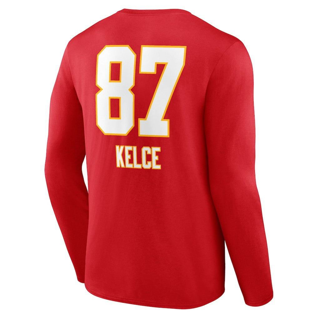 Travis Kelce  Team Wordmark Player Name & Number Long Sleeve T-Shirt - Kansas City Chiefs
