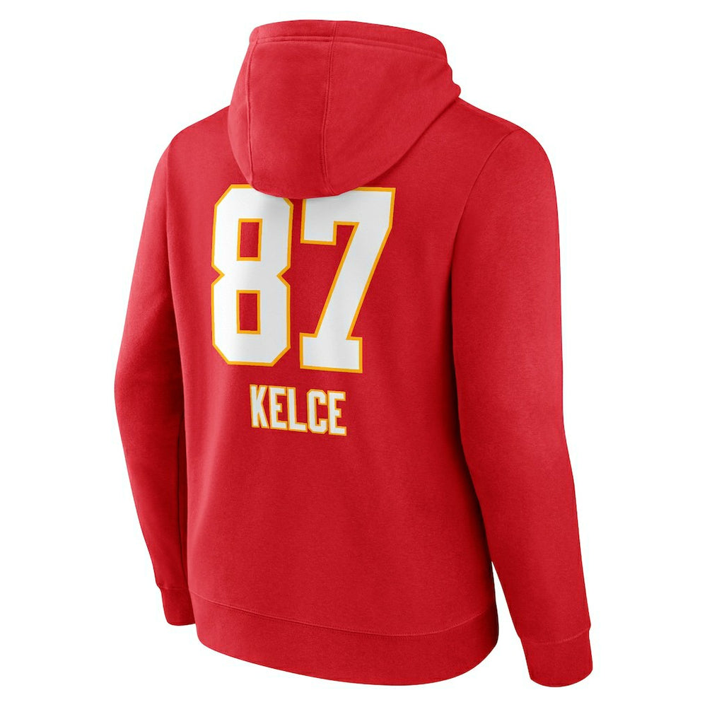 Travis Kelce  Team Wordmark Player Name & Number Pullover Hoodie - Kansas City Chiefs