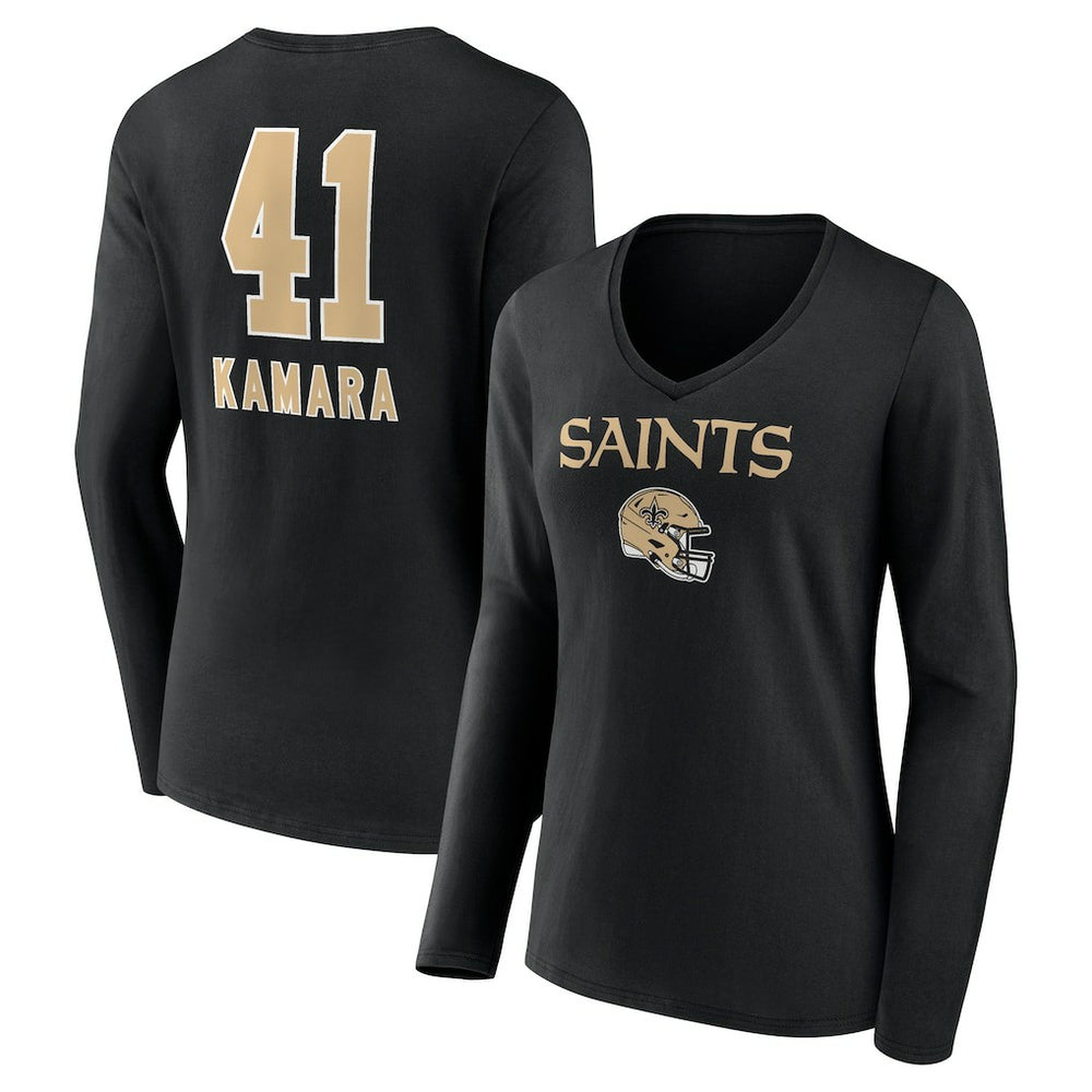 Alvin Kamara  Women's Team Wordmark Player Name & Number Long Sleeve V-Neck T-Shirt - New Orleans Saints