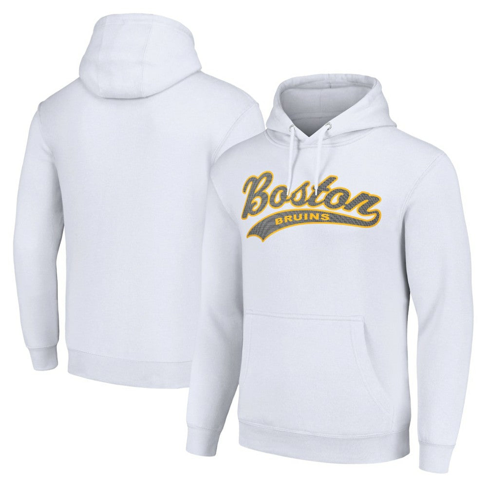 NHL White Boston Bruins Starter Tailsweep Fleece Tri-Blend Pullover Hoodie