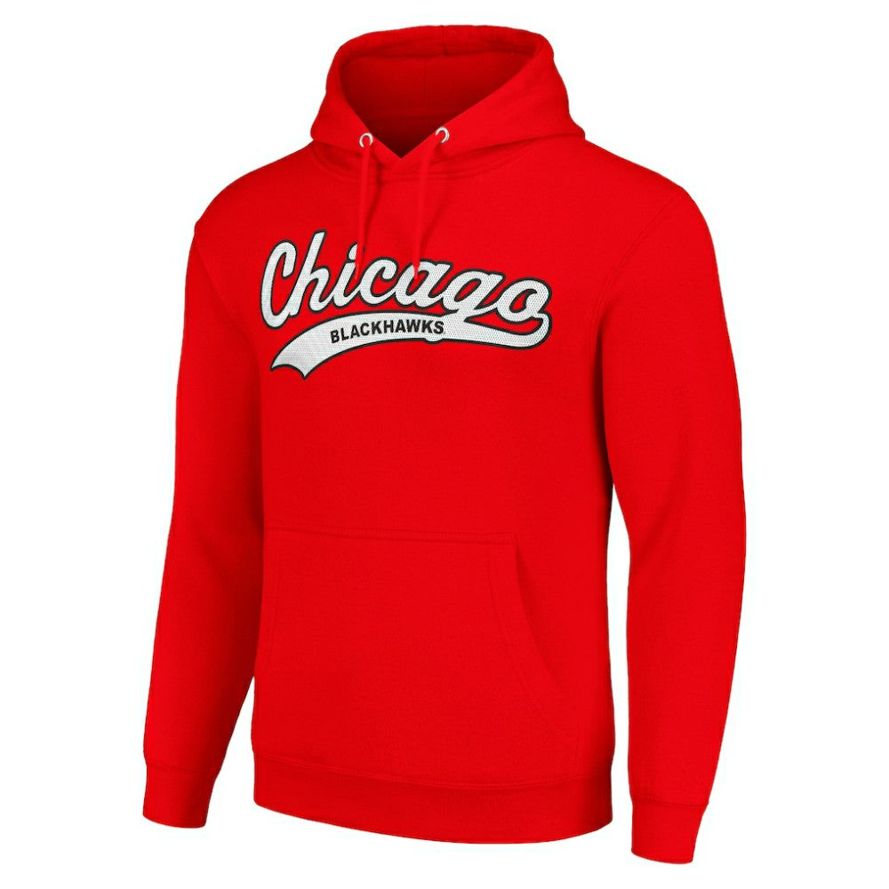 NHL Red Chicago Blackhawks Starter Tailsweep Fleece Tri-Blend Pullover Hoodie