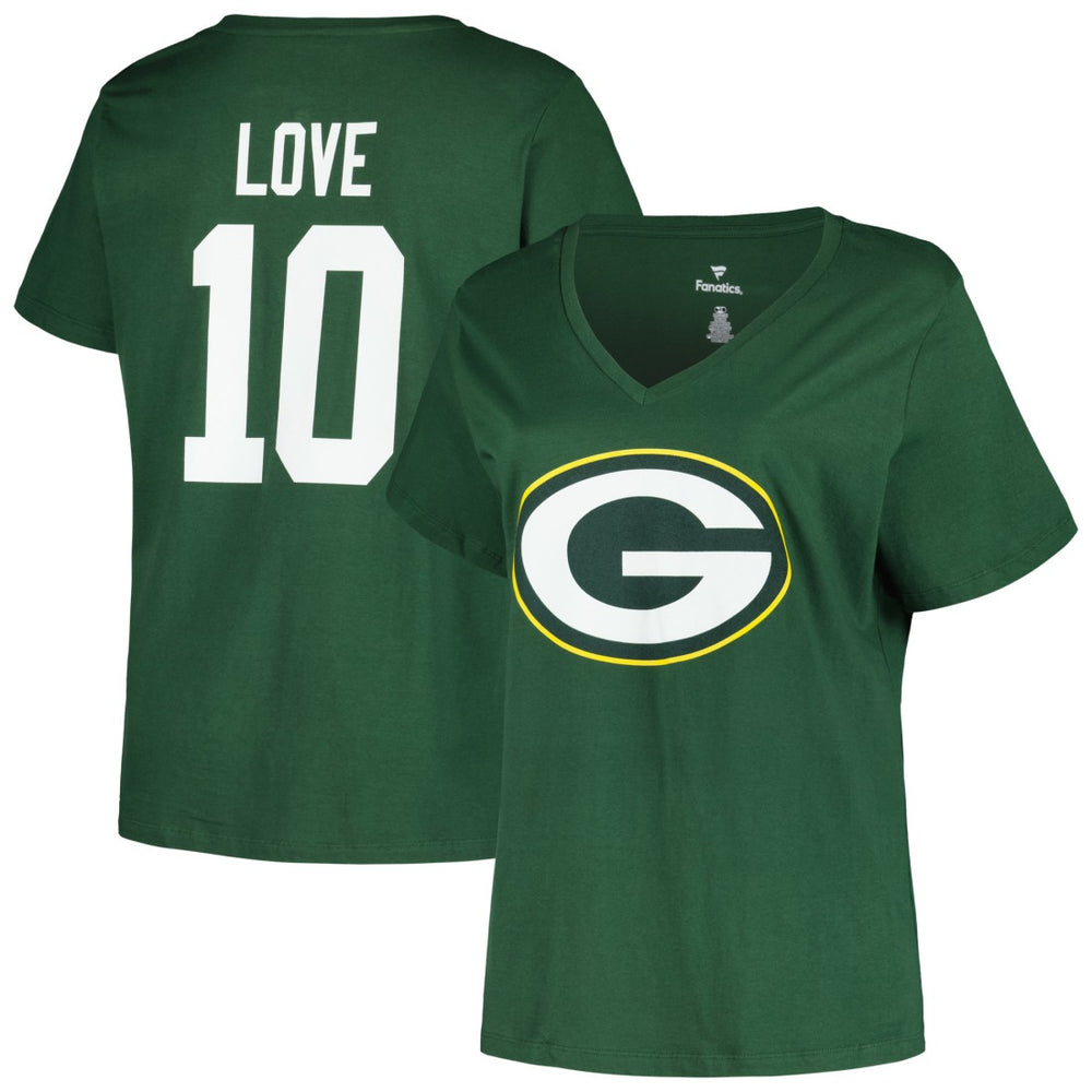 Jordan Love  Women's Plus Size Name & Number V-Neck T-Shirt - Green Bay Packers