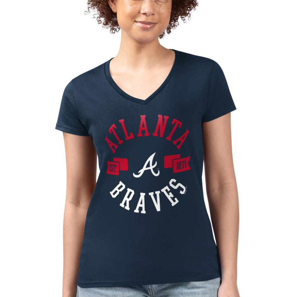 MLB Atlanta Braves G-III 4Her by Carl Banks Women's Super-Slim Fit Lightweight City Graphic V-Neck T-Shirt