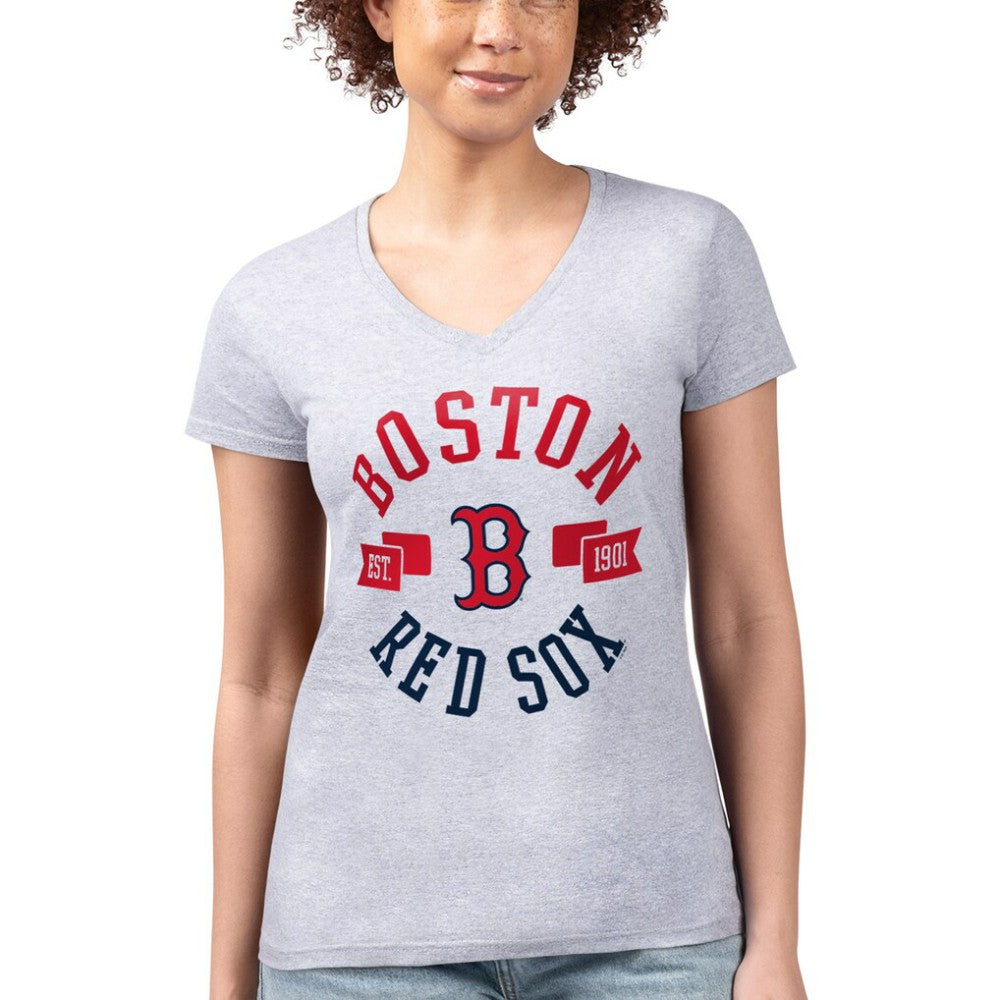 MLB Boston Red Sox G-III 4Her by Carl Banks Women's Super-Slim Fit Lightweight City Graphic V-Neck T-Shirt