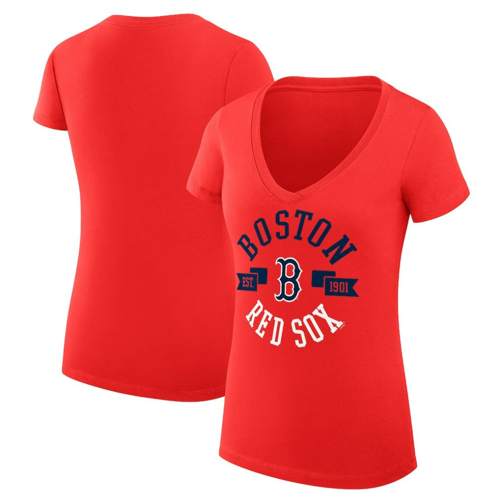 MLB Boston Red Sox G-III 4Her by Carl Banks Women's Super-Slim Fit Lightweight City Graphic V-Neck T-Shirt