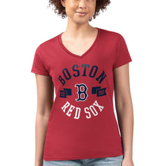 MLB Boston Red Sox G-III 4Her by Carl Banks Women's Super-Slim Fit Lightweight City Graphic V-Neck T-Shirt