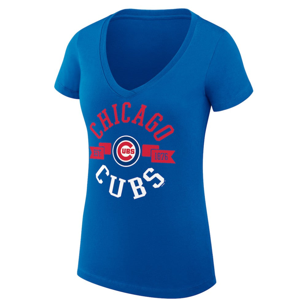 MLB Chicago Cubs G-III 4Her by Carl Banks Women's Super-Slim Fit Lightweight City Graphic V-Neck T-Shirt