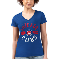 MLB Chicago Cubs G-III 4Her by Carl Banks Women's Super-Slim Fit Lightweight City Graphic V-Neck T-Shirt