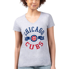 MLB Chicago Cubs G-III 4Her by Carl Banks Women's Super-Slim Fit Lightweight City Graphic V-Neck T-Shirt