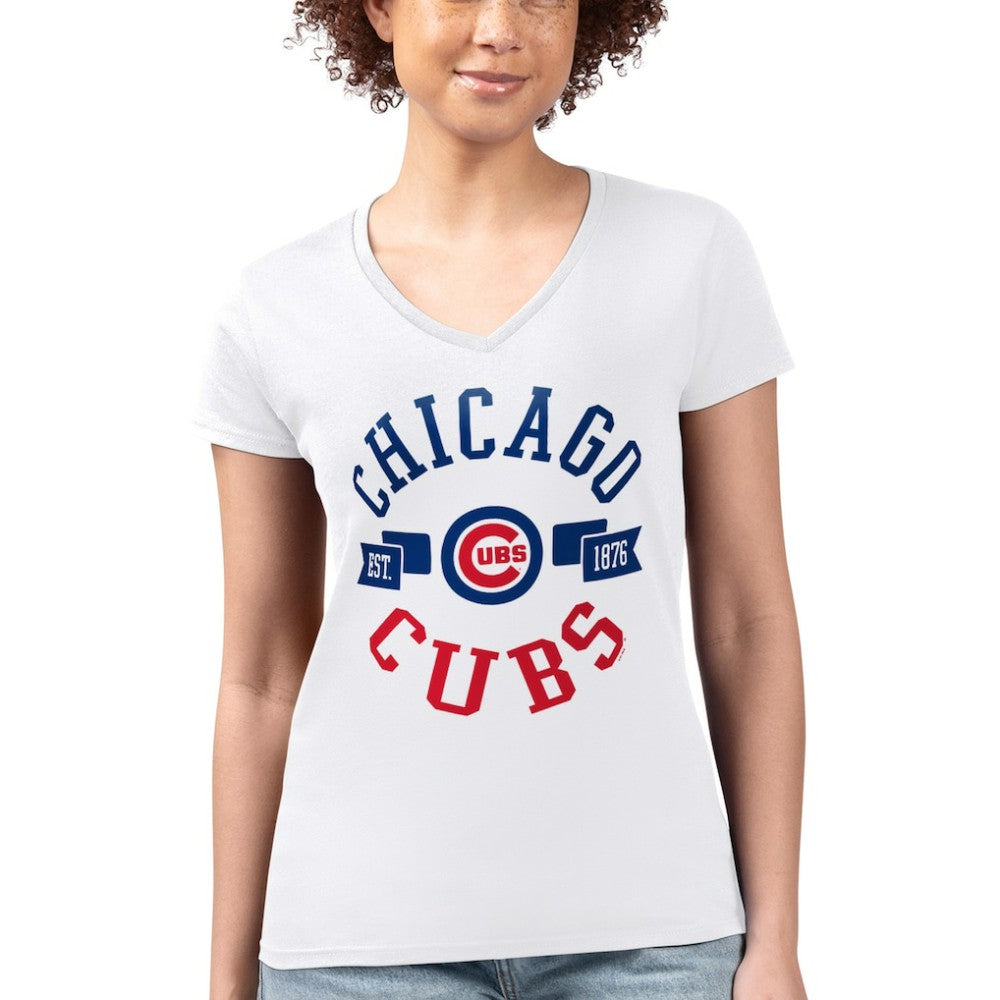 MLB Chicago Cubs G-III 4Her by Carl Banks Women's Super-Slim Fit Lightweight City Graphic V-Neck T-Shirt