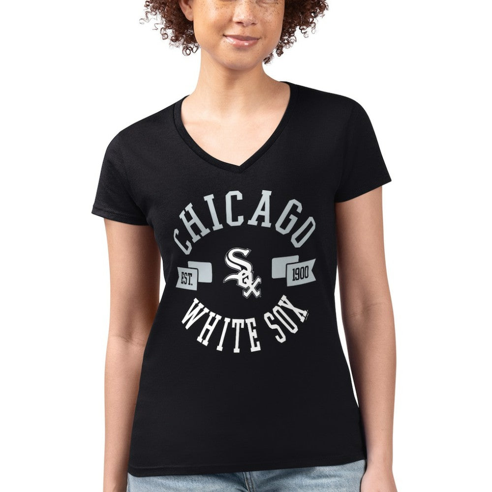 MLB Chicago White Sox G-III 4Her by Carl Banks Women's Super-Slim Fit Lightweight City Graphic V-Neck T-Shirt