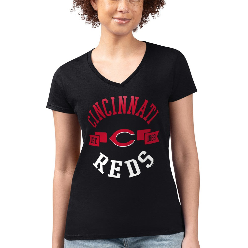 MLB Cincinnati Reds G-III 4Her by Carl Banks Women's Super-Slim Fit Lightweight City Graphic V-Neck T-Shirt