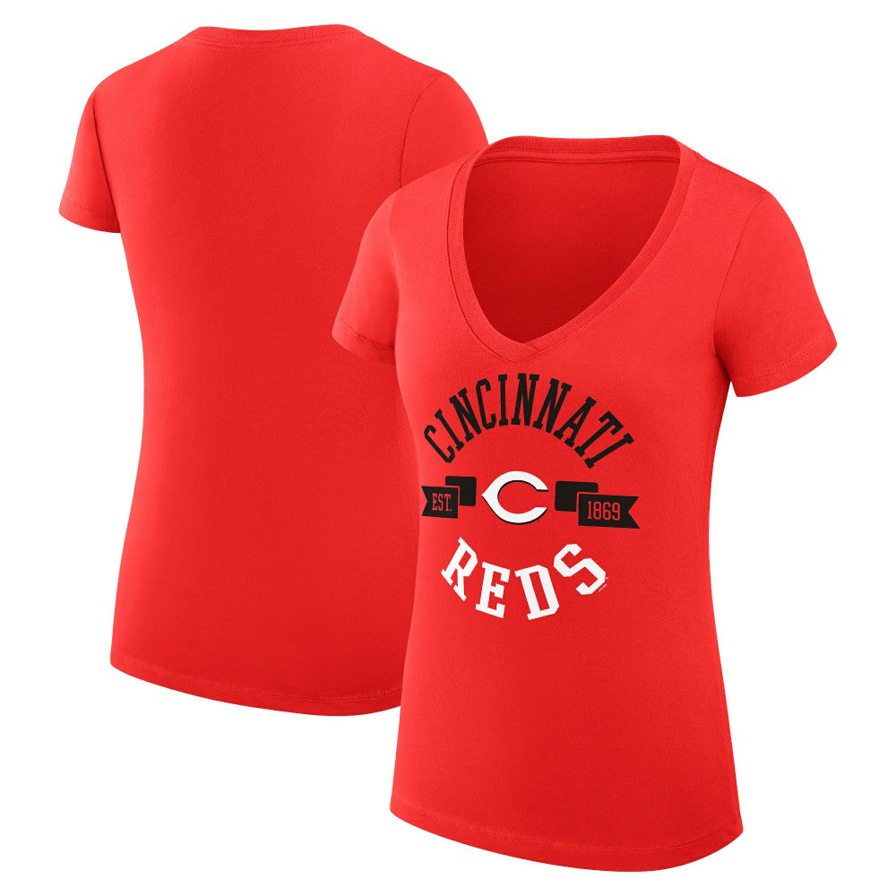 MLB Cincinnati Reds G-III 4Her by Carl Banks Women's Super-Slim Fit Lightweight City Graphic V-Neck T-Shirt