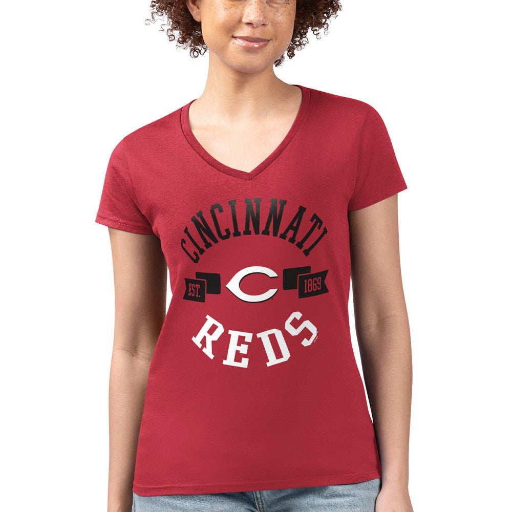 MLB Cincinnati Reds G-III 4Her by Carl Banks Women's Super-Slim Fit Lightweight City Graphic V-Neck T-Shirt