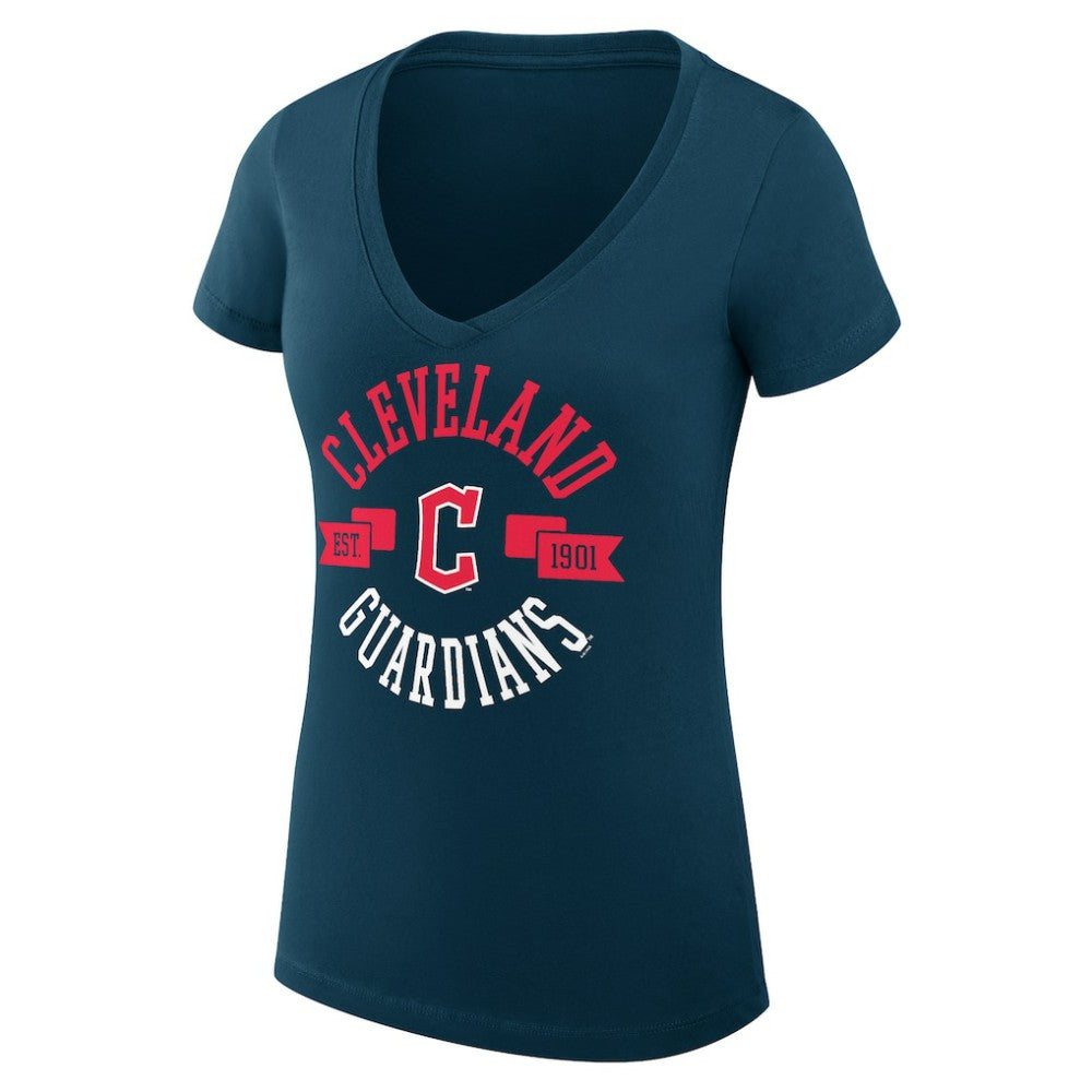 MLB Cleveland Guardians G-III 4Her by Carl Banks Women's Super-Slim Fit Lightweight City Graphic V-Neck T-Shirt