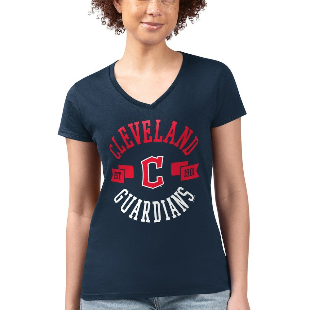 MLB Cleveland Guardians G-III 4Her by Carl Banks Women's Super-Slim Fit Lightweight City Graphic V-Neck T-Shirt