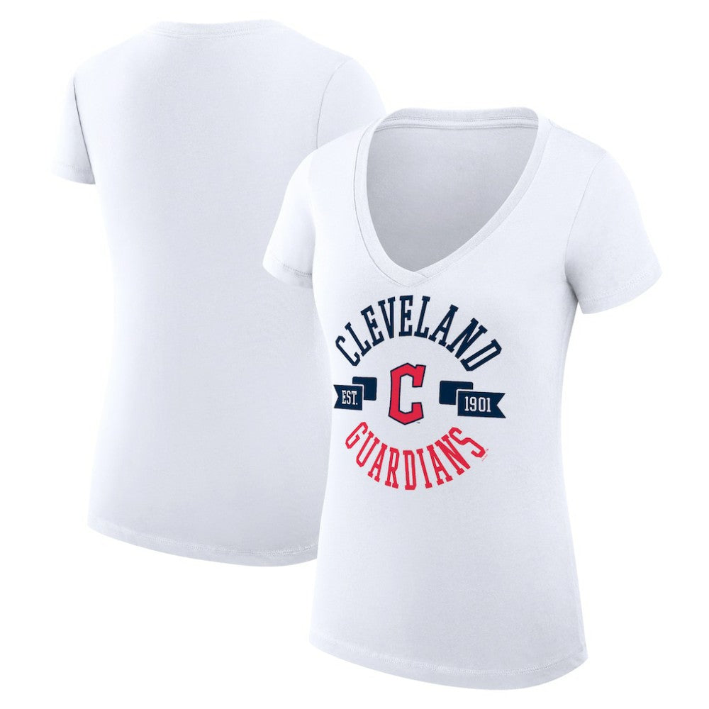 MLB Cleveland Guardians G-III 4Her by Carl Banks Women's Super-Slim Fit Lightweight City Graphic V-Neck T-Shirt