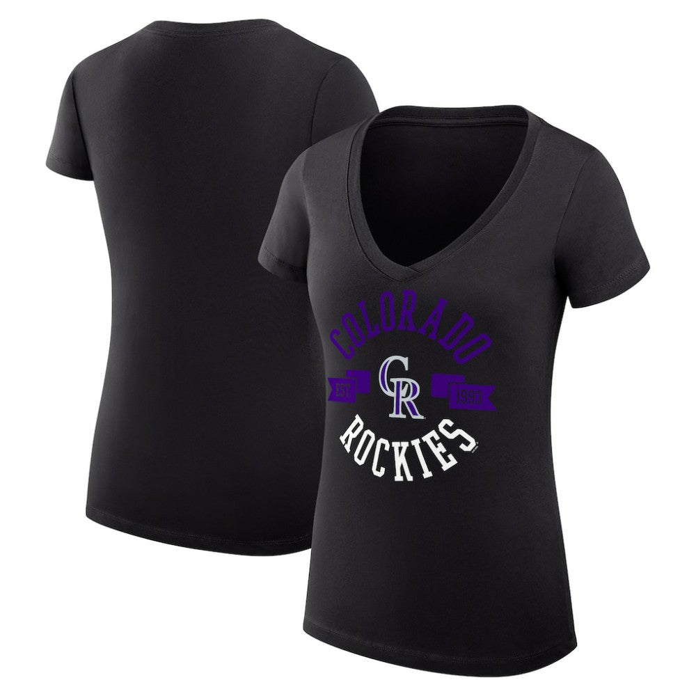 MLB Colorado Rockies G-III 4Her by Carl Banks Women's Super-Slim Fit Lightweight City Graphic V-Neck T-Shirt