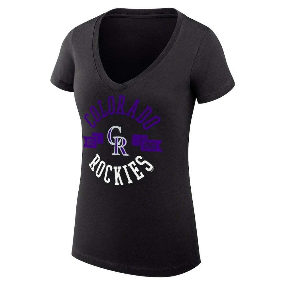 MLB Colorado Rockies G-III 4Her by Carl Banks Women's Super-Slim Fit Lightweight City Graphic V-Neck T-Shirt