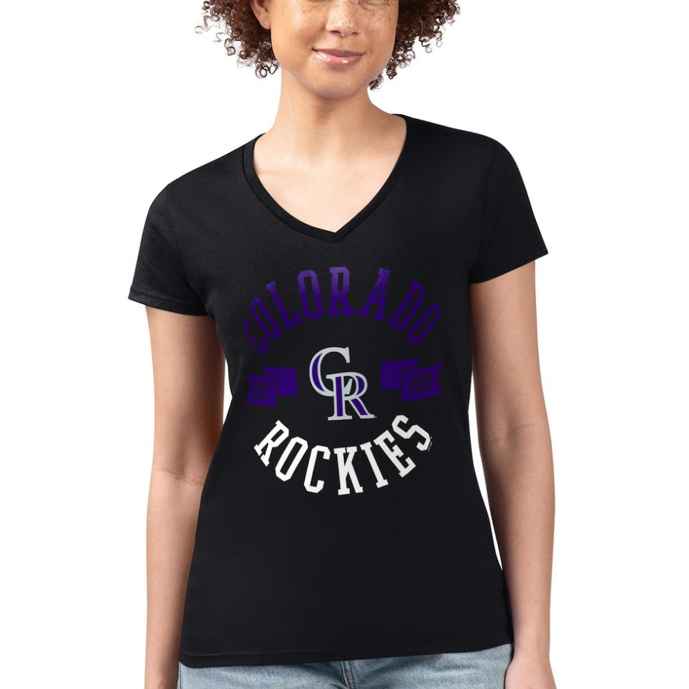 MLB Colorado Rockies G-III 4Her by Carl Banks Women's Super-Slim Fit Lightweight City Graphic V-Neck T-Shirt