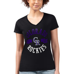 MLB Colorado Rockies G-III 4Her by Carl Banks Women's Super-Slim Fit Lightweight City Graphic V-Neck T-Shirt