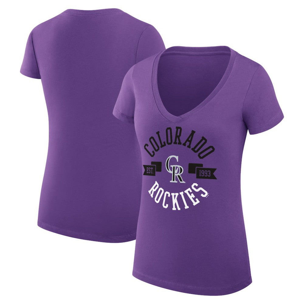 MLB Colorado Rockies G-III 4Her by Carl Banks Women's Super-Slim Fit Lightweight City Graphic V-Neck T-Shirt