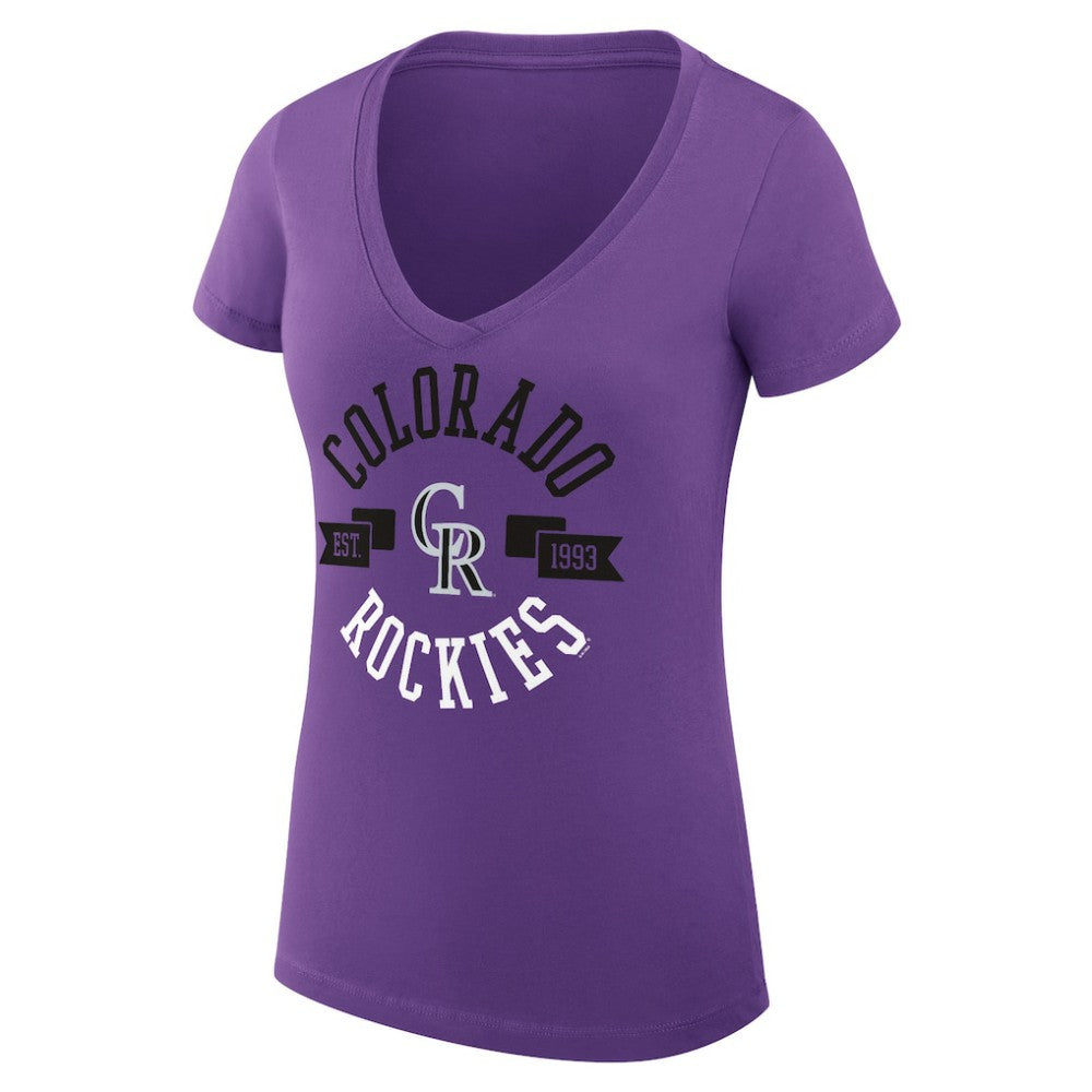 MLB Colorado Rockies G-III 4Her by Carl Banks Women's Super-Slim Fit Lightweight City Graphic V-Neck T-Shirt