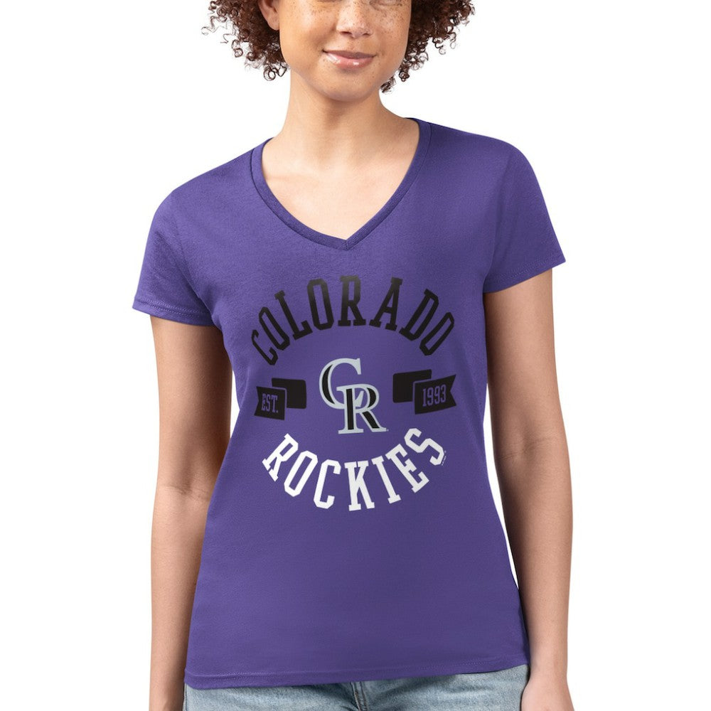 MLB Colorado Rockies G-III 4Her by Carl Banks Women's Super-Slim Fit Lightweight City Graphic V-Neck T-Shirt