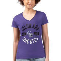 MLB Colorado Rockies G-III 4Her by Carl Banks Women's Super-Slim Fit Lightweight City Graphic V-Neck T-Shirt