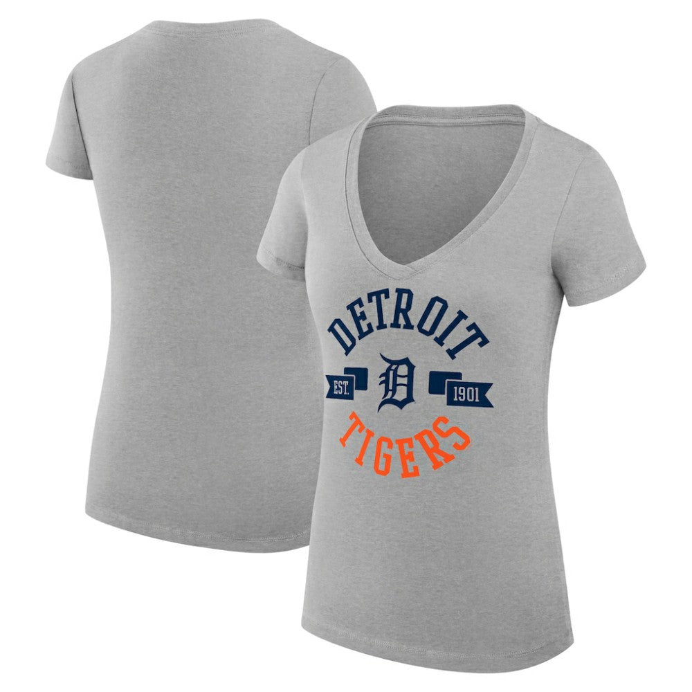 MLB Detroit Tigers G-III 4Her by Carl Banks Women's Super-Slim Fit Lightweight City Graphic V-Neck T-Shirt