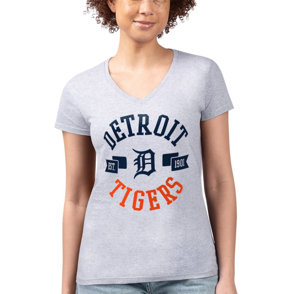 MLB Detroit Tigers G-III 4Her by Carl Banks Women's Super-Slim Fit Lightweight City Graphic V-Neck T-Shirt