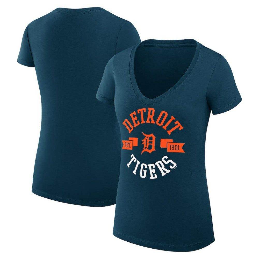 MLB Detroit Tigers G-III 4Her by Carl Banks Women's Super-Slim Fit Lightweight City Graphic V-Neck T-Shirt