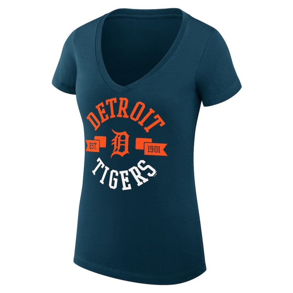 MLB Detroit Tigers G-III 4Her by Carl Banks Women's Super-Slim Fit Lightweight City Graphic V-Neck T-Shirt