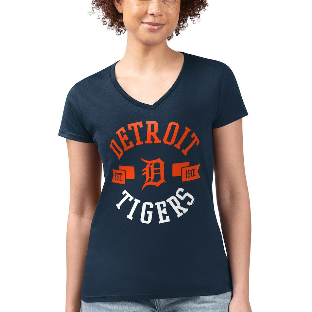 MLB Detroit Tigers G-III 4Her by Carl Banks Women's Super-Slim Fit Lightweight City Graphic V-Neck T-Shirt