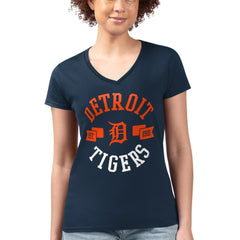 MLB Detroit Tigers G-III 4Her by Carl Banks Women's Super-Slim Fit Lightweight City Graphic V-Neck T-Shirt