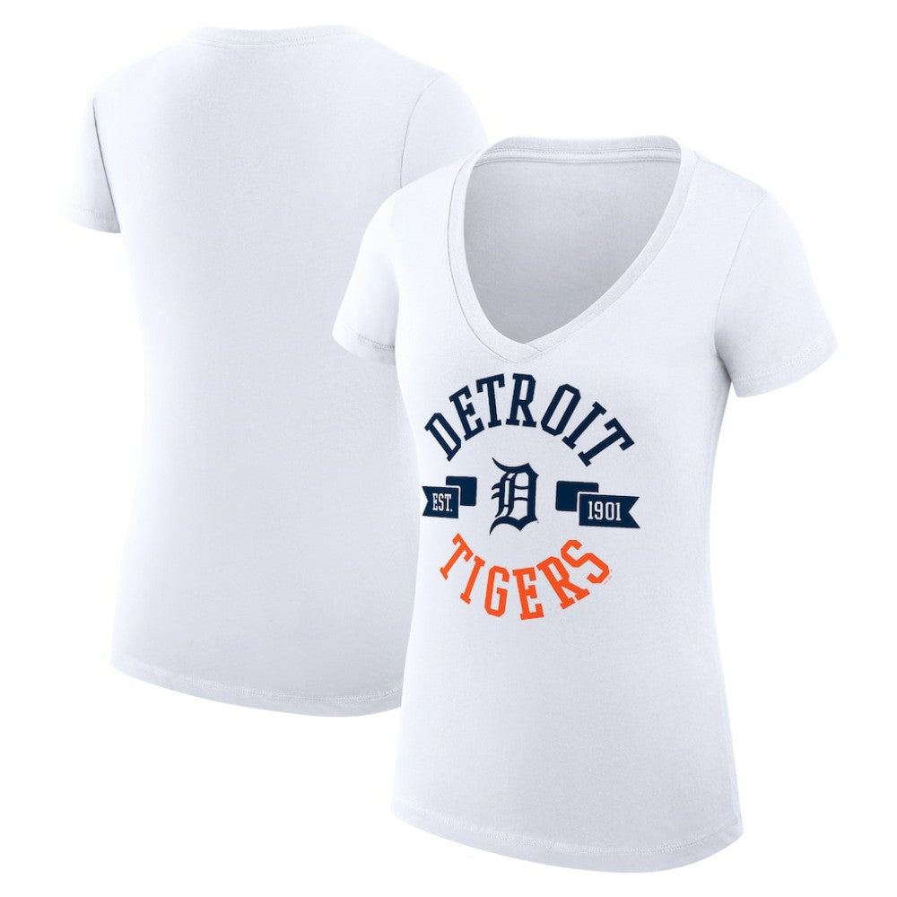 MLB Detroit Tigers G-III 4Her by Carl Banks Women's Super-Slim Fit Lightweight City Graphic V-Neck T-Shirt
