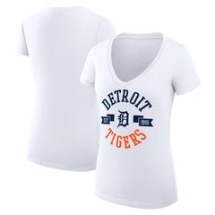MLB Detroit Tigers G-III 4Her by Carl Banks Women's Super-Slim Fit Lightweight City Graphic V-Neck T-Shirt